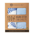 Margaux & May Organic Muslin Cotton Baby Crib Sheets, Blue Fern Print 2 Pack, Fitted, Breathable, Toddler Bedding, 52 x 28, Deep Pocket, Organic Crib Sheets for Cozy Sleep