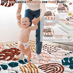 Baby Play Mats for Floor, 43x43 Playpen Mat for Babies, Extra Thicker & Soft Floor Crawling Mat, Foldable Non-Slip Playmat Cushioned for Infants Toddlers, Boho Leaf Design