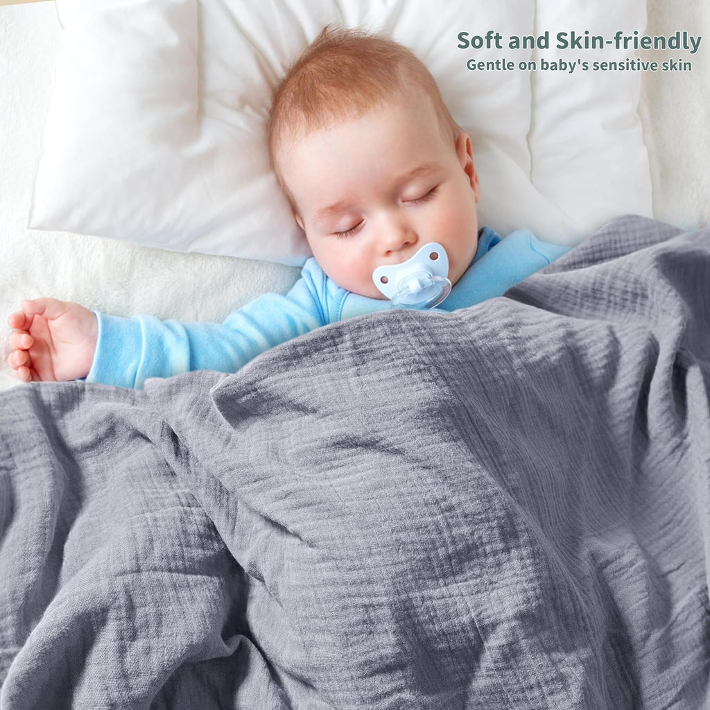 Muslin Swaddle Blankets for Newborn, 2 Pack Breathable Soft Receiving Blanket, Large 41 x 41 inches Swaddle Wrap Burping Clothes, Essentials Infant Shower Items. (Gray & Coffee)