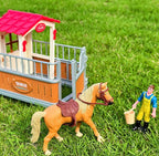 Peagrav Horse Stable Playset with Rider, Wash Area, Fence & Animal Figures - Gifts for Girls & Boys Aged 3-8