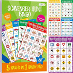Road Trip Game Pad, 5 Games in 1 (Farm Animals, Car Colors, Buildings, Traffic Signs, Vehicles Scavenger Hunt Bingo), Pen Pencil Paper Game, Plane Trip/Car Travel/Getaway Activity Pad for Kid, Adult