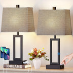 23.5" Touch Control Table Lamps Set of 2, Bedside Lamp with 2 USB Charging Ports & AC Outlet, 3-Way Dimmable Modern Nightstand Lamp for Living Room Bedroom End Table Office(2700K 2 LED Bulbs Included)