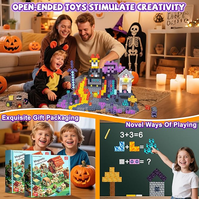 170PCS Magnetic Blocks,1" Light Up Magnetic Building Blocks, Magnets Cubes for Kids to Build 3D Dark Castle Stacking Toddler Set,SETM Sensory Toys for Kids 3+ Ages Boys Girls Christmas Birthday Gifts