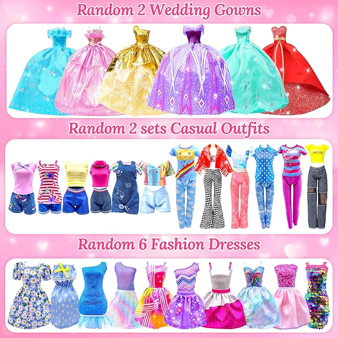 70 Pcs Doll Closet with Clothes & Accessories Set,2 Wedding Gowns 6 Fashion Dresses 2 Casual Outfits 2 Swimsuit 10 Shoes 20 Hanger 27 Accessories,Dress up Toys for Girls Kids Birthday Gift