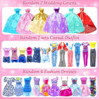 70 Pcs Doll Closet with Clothes & Accessories Set,2 Wedding Gowns 6 Fashion Dresses 2 Casual Outfits 2 Swimsuit 10 Shoes 20 Hanger 27 Accessories,Dress up Toys for Girls Kids Birthday Gift