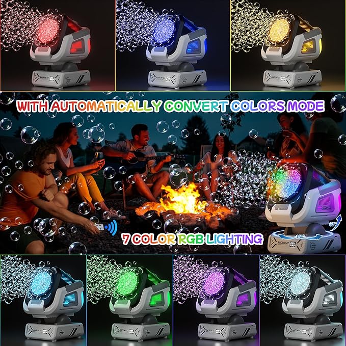 2025 Upgraded Bubble Machine with Remote Control, Automatic Rotation & RGB Lights, 1800mAh Rechargeable Battery, Type-C Charge, Bubble Maker for Kids, Weddings, Birthday Parties, Outdoor Activities