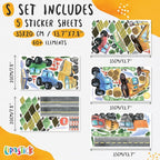 Construction Truck Wall Decals for Boys- Peel and Stick Road Vehicle Stickers for Room, Nursery, Playroom - Removable Wall Decor with Excavators, Tractors, Cars for Kids, Toddlers, Babies -S Size