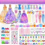 91pcs 11.5 Inch Girl Doll with Clothes, Accessories and Closet - Princess Gowns, Fashion Dresses, Outfits, Swimsuits, Shoes, Hangers - Dress Up Toys for Girls, Kids, Toddlers (Doll Included)