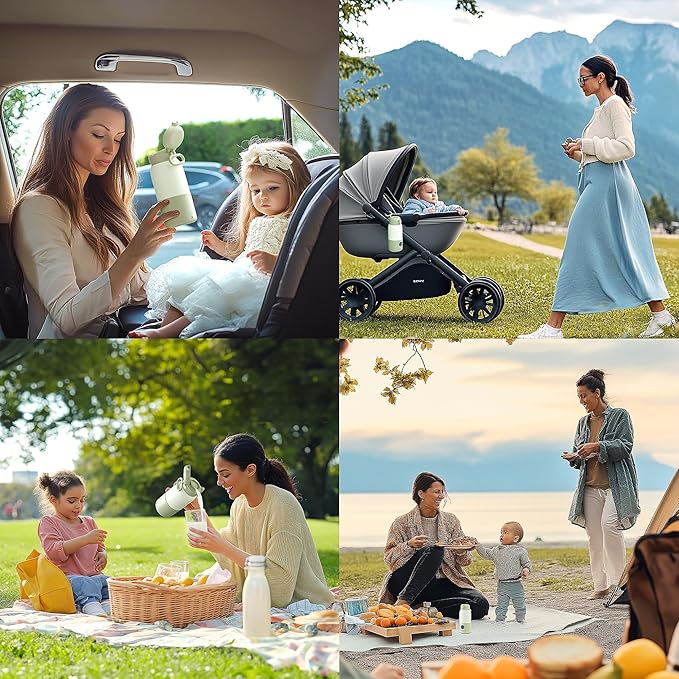 Portable Bottle Warmer for Travel,Formula Container to Go 12.8oz Baby Bottle Warmer with 2-Min Fast Heating,Milk Warmer for Baby Travel Essential with Long Time Keep Warm Function