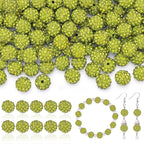 105pcs 10mm Rhinestone Beads for Jewelry Making, Olivine Shiny Round Disco Ball Beads Bulk, Sparkle Crystal Clay Christmas for Bracelet Baseball Necklace Earring Crafting and DIY