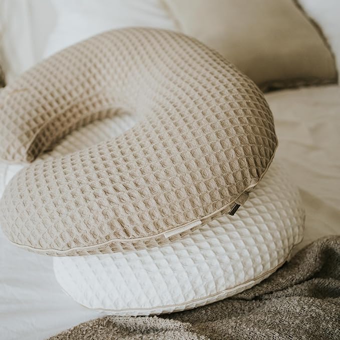 Organic Cover for Nursing Pillow • Premium Quality 100% Cotton Oeko-Tex Standard • Cover for Breastfeeding and Bottle Feeding Pillow • Soft and Breathable • Only Cover (Slate waffle)