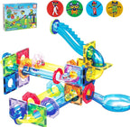 PicassoTiles 62pcs Magnetic Tile Pete The Cat Magnetic Marble Run Toy Set with Race Track Tubes Marbles and Stickers STEM Educational Construction Building Blocks for Kids Boys Girls Ages 3 Up PTG03