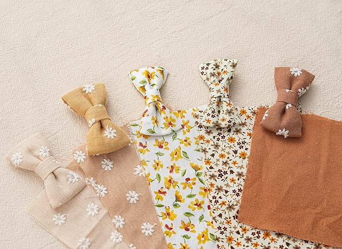 Baby Toddler Girls Hair Ties with Linen Bows Embroidered Flower,20 pcs No Damage Elastic Nylon Hair Bands Ponytail Holders,Small Hair Accessories Gifts for Girls Kids Children Thick Thin Hair