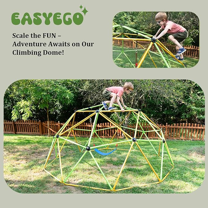 Climbing Dome, 10FT Jungle Gym with Swing for Kids 3 to 10 Outdoor Play Equipment, Supports 800lbs Toddler Play Set, Anti-Rust & Easy Assembly, Gift for Boys Girls (Yellow & Green)