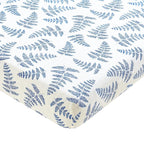 Margaux & May Organic Muslin Cotton Baby Crib Sheet, Blue Fern Print, Fitted, Breathable, Toddler Bedding, 52 x 28, Deep Pocket, Organic Crib Sheets for Cozy Sleep