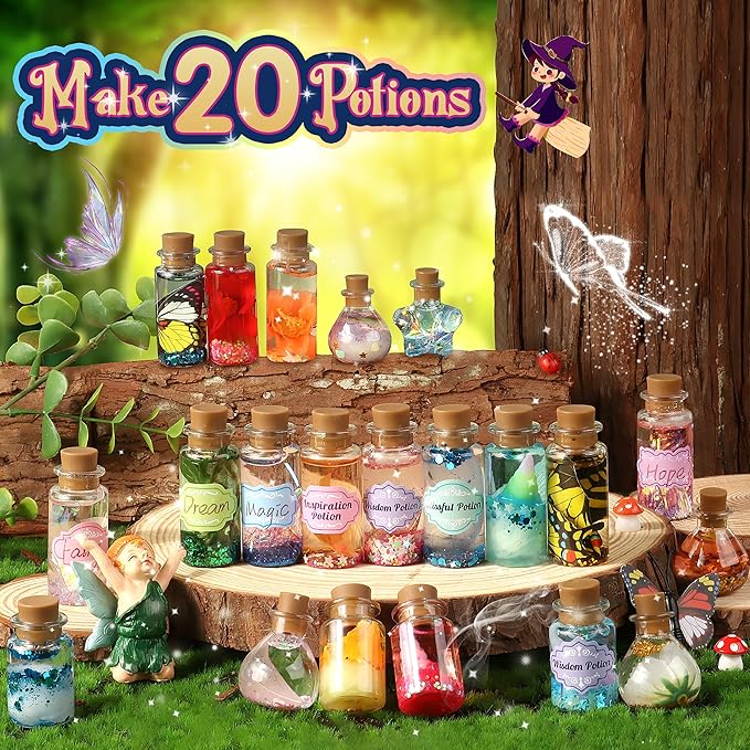 wookidel Fairy Magic Craft Kit for Kids with 20PCS Potion Bottles - Fairy Magical Potions Making Craft Kit - Gift for Christmas, Birthday, Creative Art Craft Kit for Girls Boys 6 7 8 9 10 Year Old