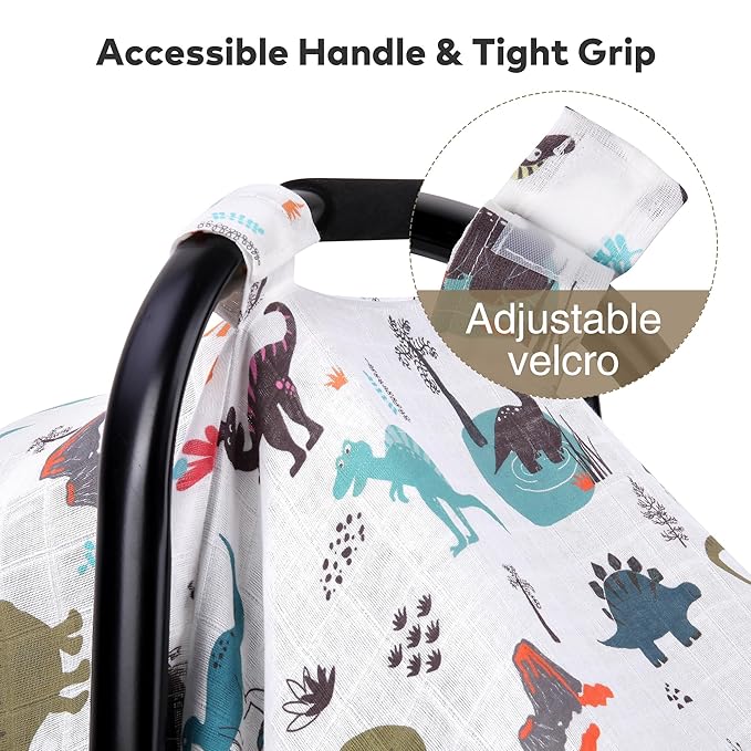 Rquite Muslin Car Seat Cover Baby, Carseat Covers Baby Boy Girl, Breathable Lightweight Infant Car Seat Cover, Baby Carrier Cover Car Seat Canopy Stroller Sun Shade for Summer & Hot Day, Universal Fit