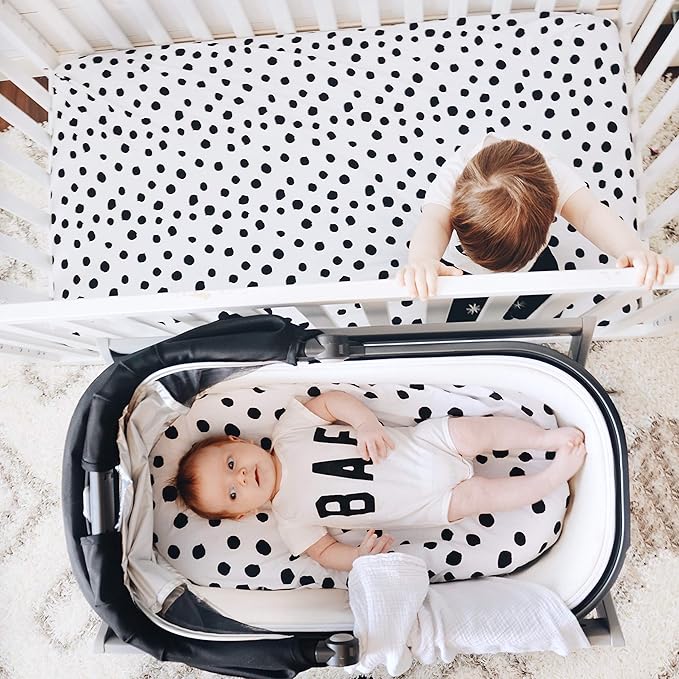 Crib Sheet Set | Toddler Sheet Set 2 Pack 100% Jersey Cotton Black and White Abstract Stripes and Dots