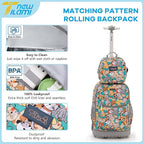 NEW TILAMI Kids 18 inch Rolling Backpack - Durable Waterproof Large Capacity Adjustable Handle Stair Climbing Design for Boys & Girls, Cats Cute