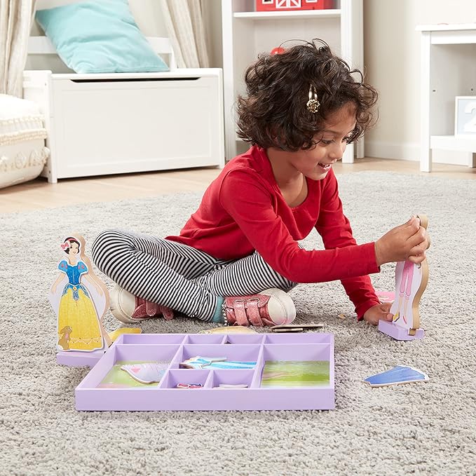 Melissa & Doug Disney Sleeping Beauty and Snow White Magnetic Dress-Up Wooden Doll Pretend Play Set (40+ pcs), Pretend Play & Preschool Toys for Kids Ages 3+