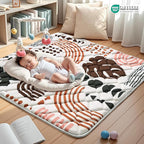Baby Play Mats for Floor, 50x50 Playpen Mat for Babies, Extra Thicker & Soft Floor Crawling Mat, Foldable Non-Slip Playmat for Infants Toddlers, Boho Leaf Dark Brown