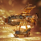 LED 3D Wood Puzzle Fantasy Airship Model - Steampunk DIY Craft Kit with LED Lights – Intricate Wooden Airship Model Building Set for Teens and Adults(Gray)