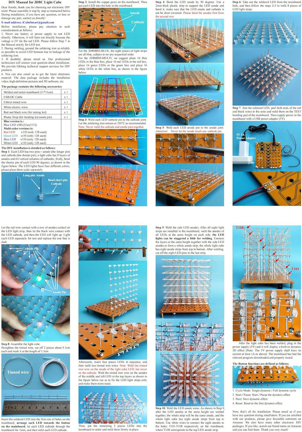 Mini 3D Led Cube DIY Electronics Kit Soldering Project Kit (3D8MINI-ALLBLUE-KIT)