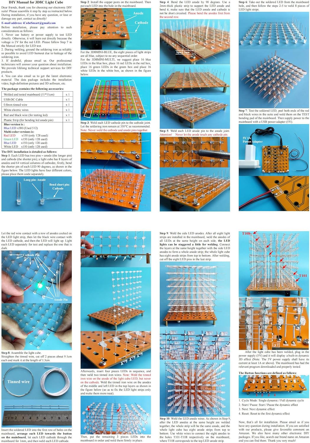 Mini 3D Led Cube DIY Electronics Kit Soldering Project Kit (3D8MINI-ALLBLUE-KIT)