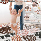 Baby Play Mats for Floor, 50x50 Playpen Mat for Babies, Extra Thicker & Soft Floor Crawling Mat, Foldable Non-Slip Playmat for Infants Toddlers, Boho Leaf Dark Brown