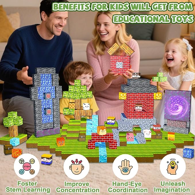 Magnetic Blocks, 100PCS Magnetic Building Blocks, Magnet Cubes Sensory Toys for Kids, Toddler Stacking Magnets Toys for Ages 3+ Boys Girls Birthday Gifts, 1 Inch