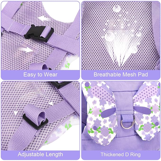 Accmor Toddler Harness Leash + Anti Lost Wrist Link, 2 Pack Cute Kids Butterfly Harness Leashes, Adorable Baby Leash Walking Assistant Wristband Strap Tether for Girls Outdoor (Pink + Purple)