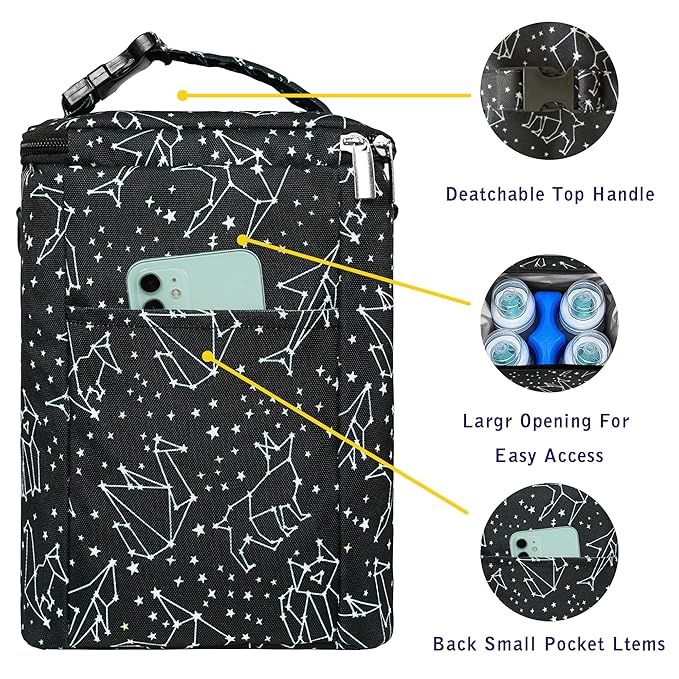 Breastmilk Cooler Bag with Ice Pack Fits 4 Baby Bottles Up to 9 Ounce Insulated Baby Bottle Bag Breast Milk Cooler on The Go with Strap Baby Bottle Cooler Bag for Nursing Mom Daycare or Travel