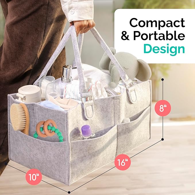 Felt Diaper Caddy - Extra Large Storage for Baby and Toddler Items - Diaper caddy basket - Portable Organizer Easily Holds Diapers, Clothing - Useful for Nursery, Bedroom, Living Room, Car