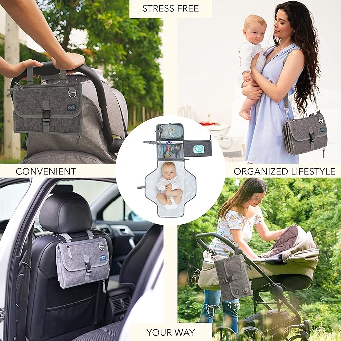 Portable Baby Changing Pad with Waterproof Mat - Foldable Diaper Clutch Kit and Organizer for Travel or Changing Table