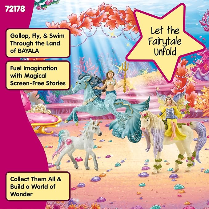 Schleich Bayala - 7 PC Mermaid, Unicorn and Fairy Toy Starter Set for Girls and Boys - Cute Fairies and Unicorn Figures with Accessories - Fantasy Figurine Animal Playset for Kids Ages 5+ - 72178
