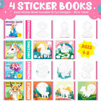 BulbaCraft 4Pcs Sticker Paint Books for Girls - Sticker Books by Number with Mermaids, Princesses, Animals and Unicorns - Coloring Activity for Kids
