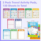 2 Pack Road Trip Game Pads, 10 Games (Categories, Dot & Boxes, Tic-tac-Toe, Scavenger Hunt Bingo), Pen Pencil Paper Game, Plane Trip/Car Travel/Getaway Activity Pad for Kid, Adult