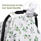 Rquite Car Seat Cover for Girl Boy, Muslin Cotton Infant Car Seat Canopy, Breathable Baby Carrier Cover, Summer Stroller Sun Shade, Leaf