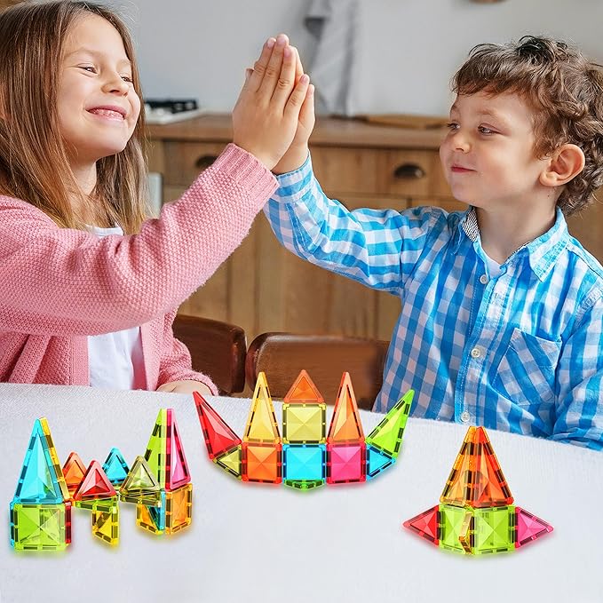 PicassoTiles Magnetic Tile 24pc Mini Diamond Magnetic Building Blocks Set Travel Size STEM Educational Construction Toy Portable Hands On Learning Creative Open Ended Play for Kids Ages 3 Plus PTM24