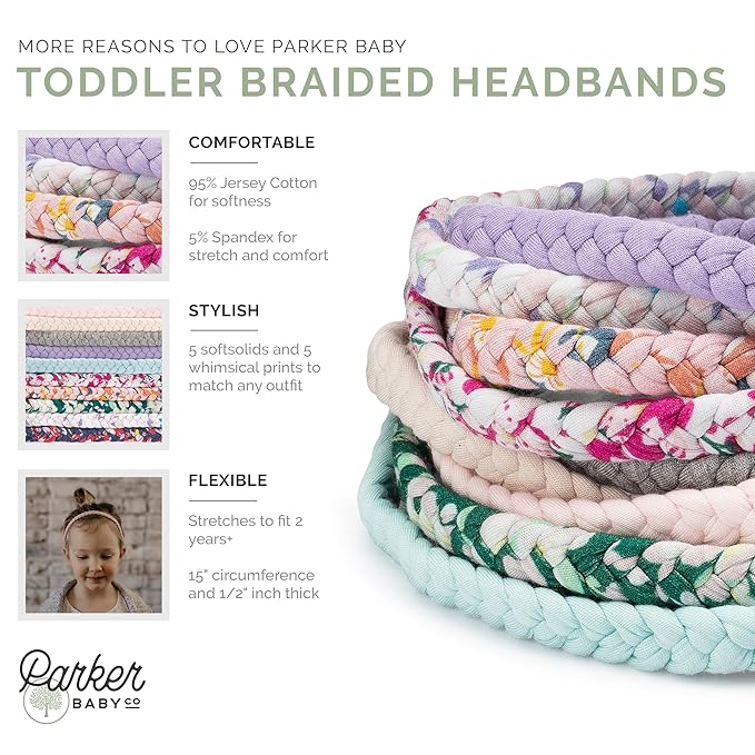 Parker Baby Toddler Girl Braided Headbands, Assorted 10 Pack of Hair Accessories for Girls - "Wildflower Set"