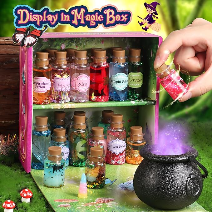 wookidel Fairy Magic Craft Kit for Kids with 20PCS Potion Bottles - Fairy Magical Potions Making Craft Kit - Gift for Christmas, Birthday, Creative Art Craft Kit for Girls Boys 6 7 8 9 10 Year Old