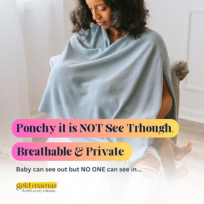 Breathable Nursing Cover Up for Breastfeeding - Privacy Nursing Covers - Newborn Essentials Must Haves - Improved Ponchy by Gold Mamas - Blue