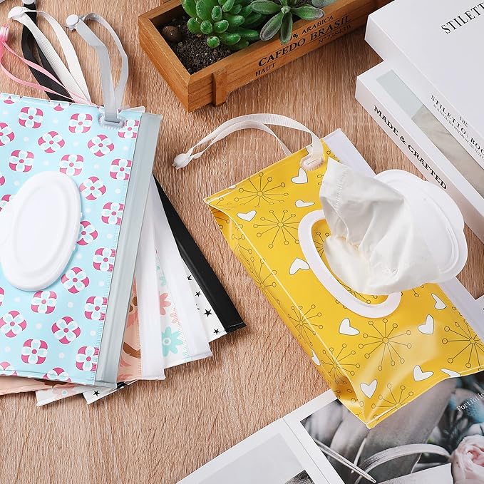 FEBSNOW 6 Pack Baby Wipes Dispenser, Portable Refillable Wipe Holder, Baby Wipes Container, Reusable Wipes Case, Baby Travel Wet Wipes Pouch