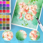 100 Colors Watercolor Paint Set with 4 Brushes, Portable Travel Water Color Kit with Carrying Case, Palette and Accessories, Non-Toxic Art Supplies Gift for Artists Adult Teen Kids Girls