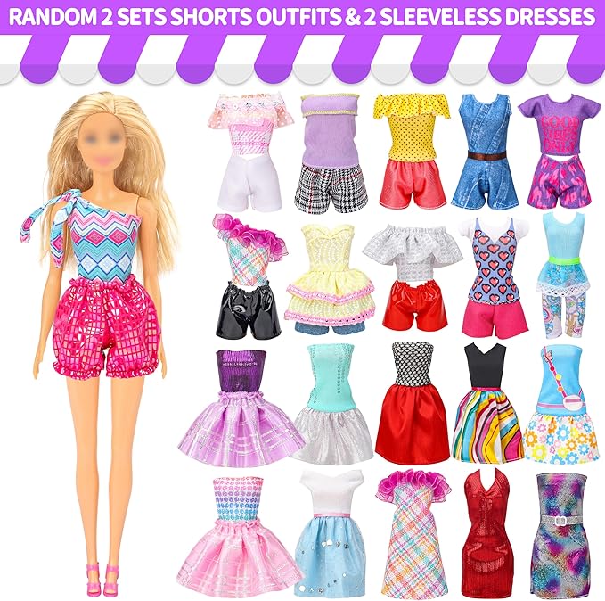 90 Pcs Doll Clothes and Accessories,2 Wedding Gowns 2 Evening Dresses 6 Fashion Dresses 4 Set Casual Outfit Top and Pant 2 Swimsuit,20 Hanger 10 Shoe 41 Accessories Toys for Girls Kid Gift