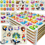 QUOKKA Wooden Puzzles for Toddlers 1-3 - 6XSET Toddler Puzzles Ages 2-4 with Rack - Learning Alphabet - Numbers - Animals Toy Puzzles for Toddlers 3-5 - Wood Games Gift for Boys and Girls