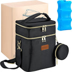 Breastmilk Cooler Bag with Ice Pack & Pacifier Case, Large Double Layer Insulated Baby Bottle Cooler Fits 6 Bottles, Breast Pump Storage Bag for Working Nursing Moms, with Gift Box