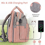 DERJUNSTAR Baby Diaper Bag Backpack with ChangingStation-Large Capacity Baby Bag for Boys & Girls, USBCharging Port, Pacifier Case, sunshade & Toy Bar,Waterproof, Baby Pink