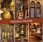 Book Nook Kit Music, DIY Miniature House Kit Book Nook, 3D Wooden Puzzle Bookshelf Insert Diorama Kit with Led Light for Teens and Adults (Timeless Melody)