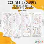 Unicorn Wall Decals by Lipastick - Vibrant Glitter Moon, Stars, Cloud Stickers for Girls Bedroom, Baby Nursery, Kids Room, Birthday Party Decor Art- Peel and Stick Gift Idea- XXL Size